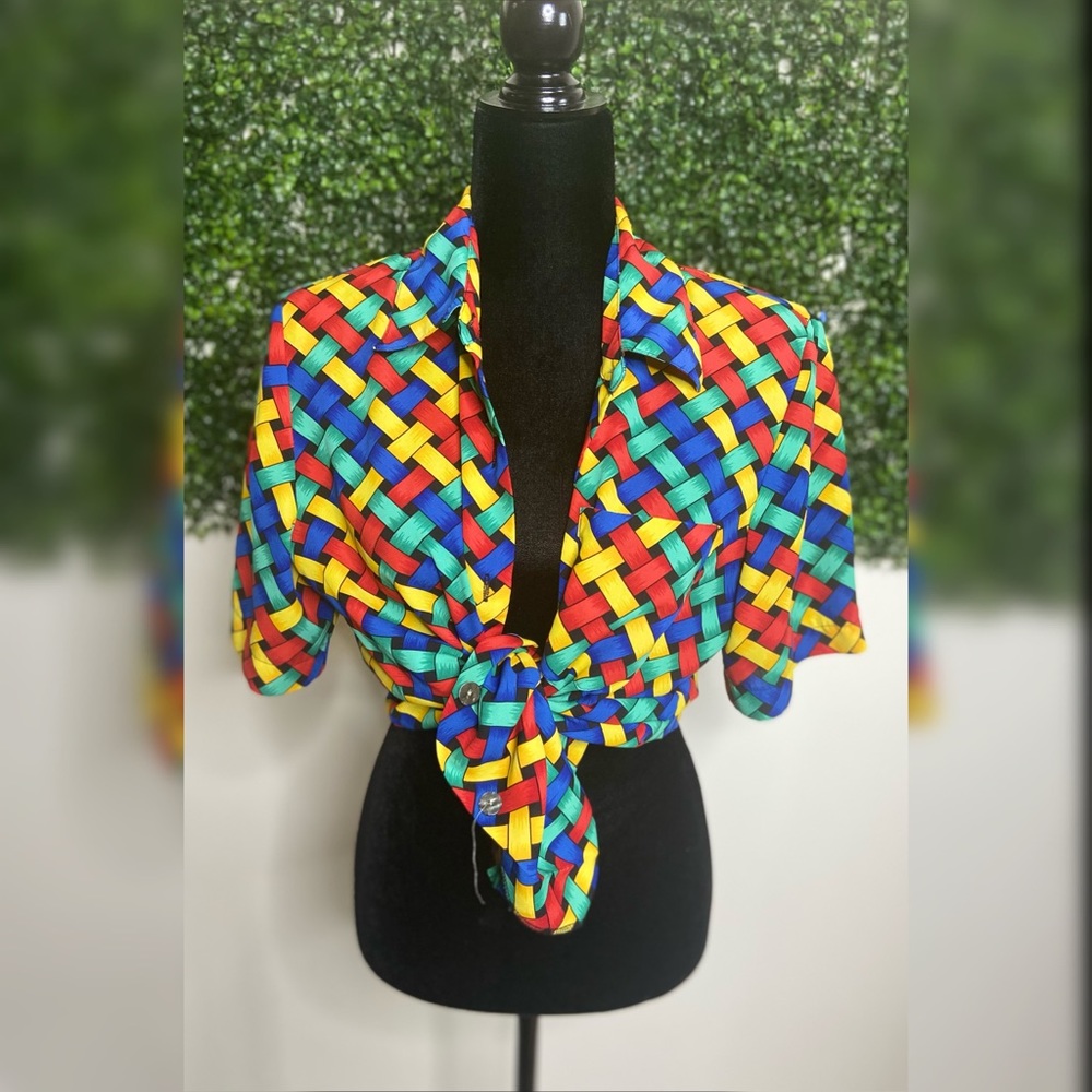 Colorblock Retro 90s Blouse